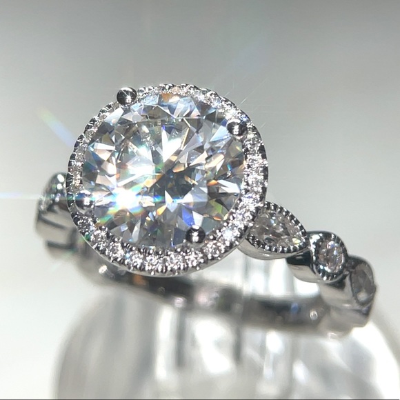 3ct with Halo & Art Deco band moissanite ring - Picture 4 of 12